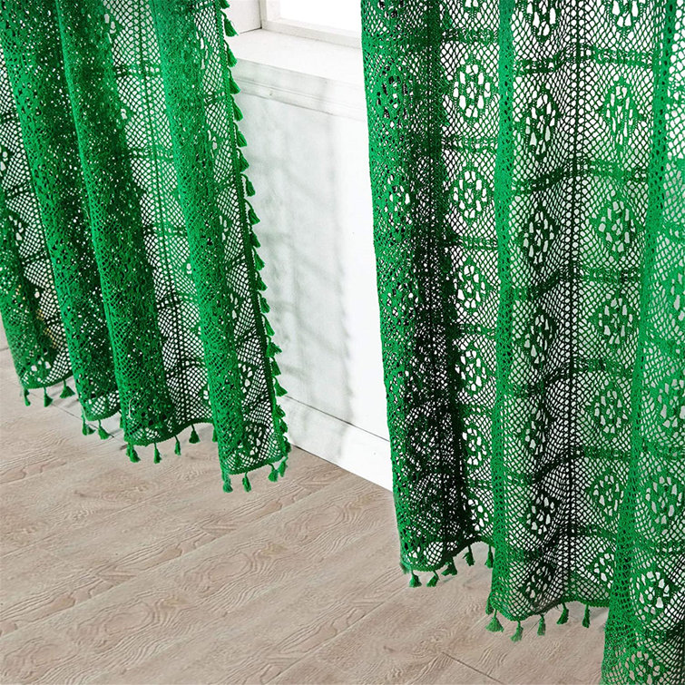 Bungalow Rose Boho Curtains With Tassel,green Semi Sheer Curtains 84